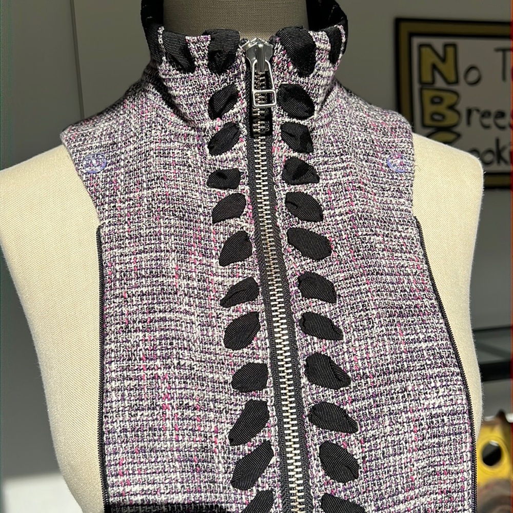 Veronica Beard Octavia Tweed Pink/Purple Dickey with Black Ribbon Detail